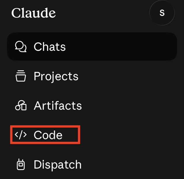 Claudeアプリで「Code」を選択